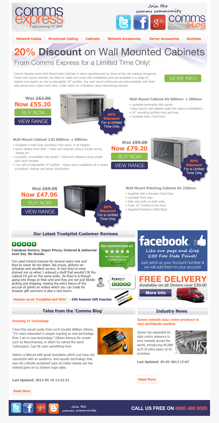 20 Percent Discount on Wall Mount Cabinets from Comms E