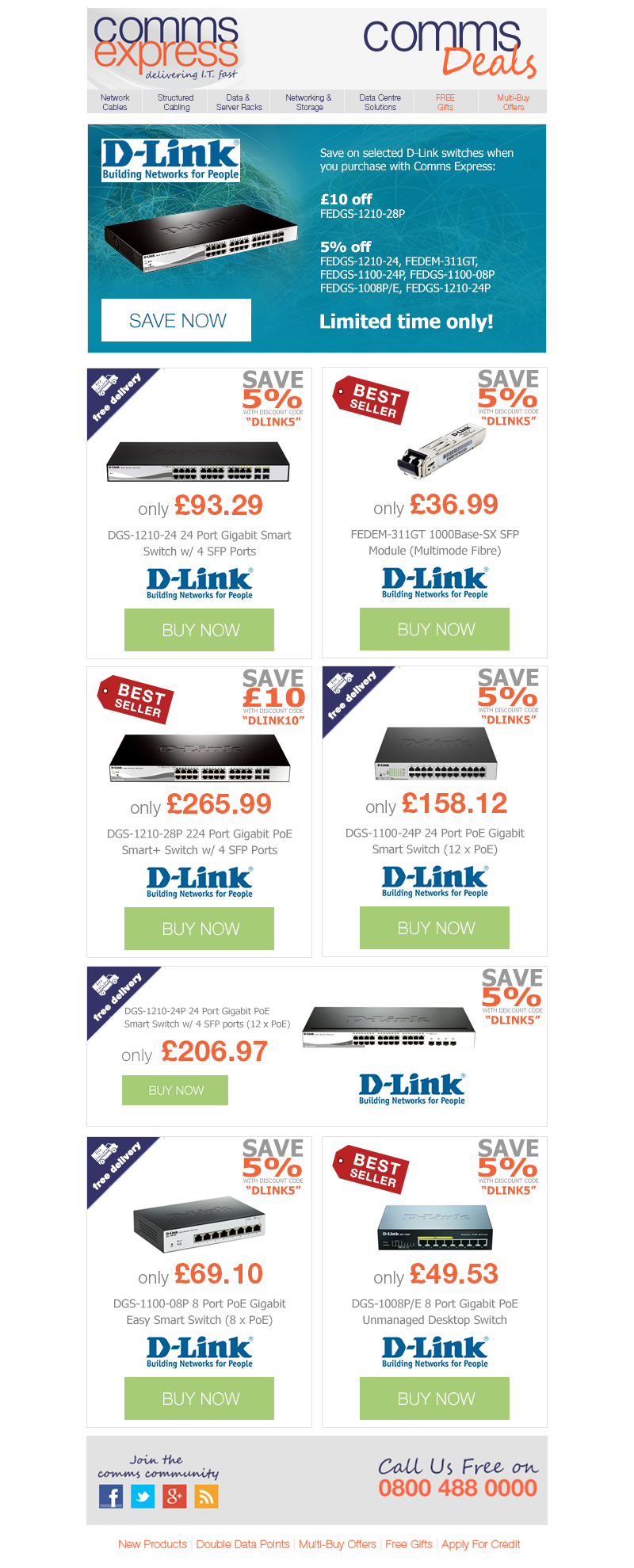 Comms Deals Save on selected DLink Switches with Comms
