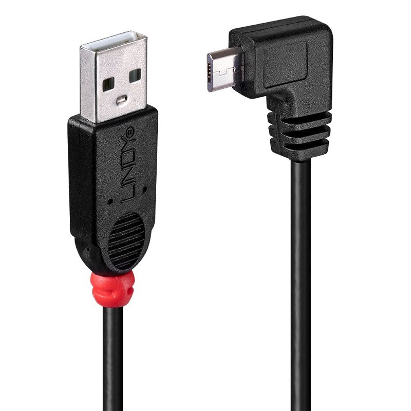 Lindy 31977 2m USB Micro-B Cable. 90 Degree Right Angle