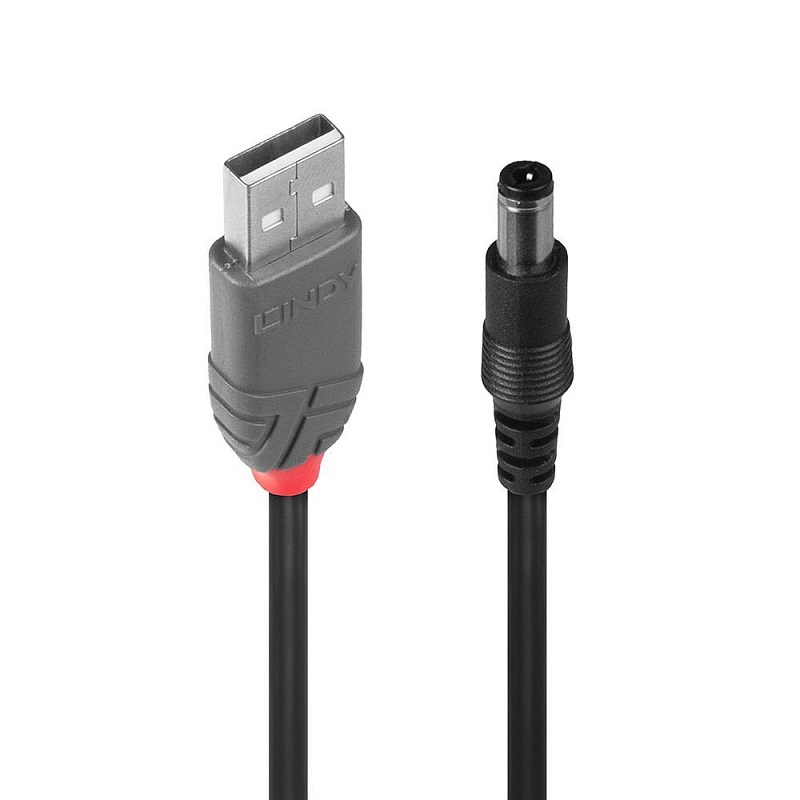 Lindy 70267 1.5m USB to 2.5mm Inner / 5.5mm Outer DC Cable