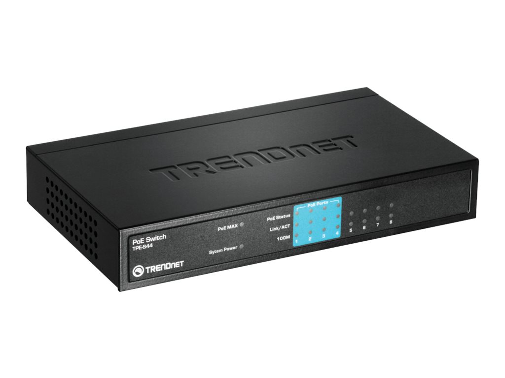 TRENDnet TPE-S44 8-Port 10/100Mbps PoE Switch (4 PoE, 4 Non-PoE)