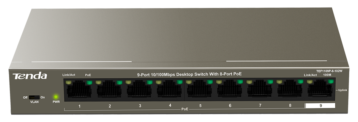 You Recently Viewed Tenda TEF1109P-8-102W 9-Port Unmanaged Switch - 8-Port PoE Image