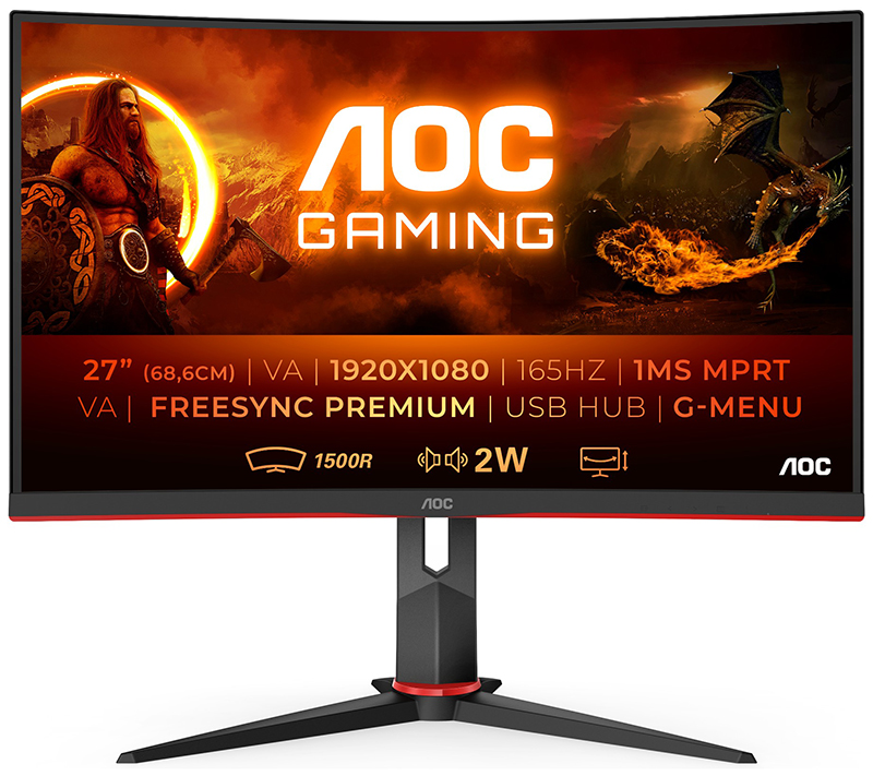 You Recently Viewed AOC C27G2U/BK 27in Full HD Curved LED Display 1920 x 1080 pixels Black, Red Image