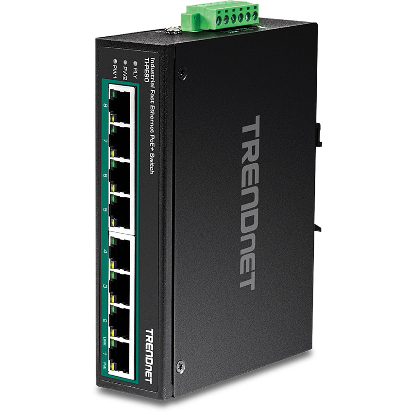 You Recently Viewed TRENDnet TI-PE80 8-Port Industrial Fast Ethernet PoE+ DIN-Rail Switch Image