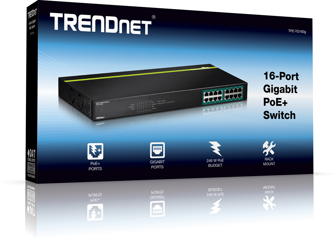 TRENDnet TPE-TG160g 16-port GREENnet Gigabit PoE+ Switch (250W)