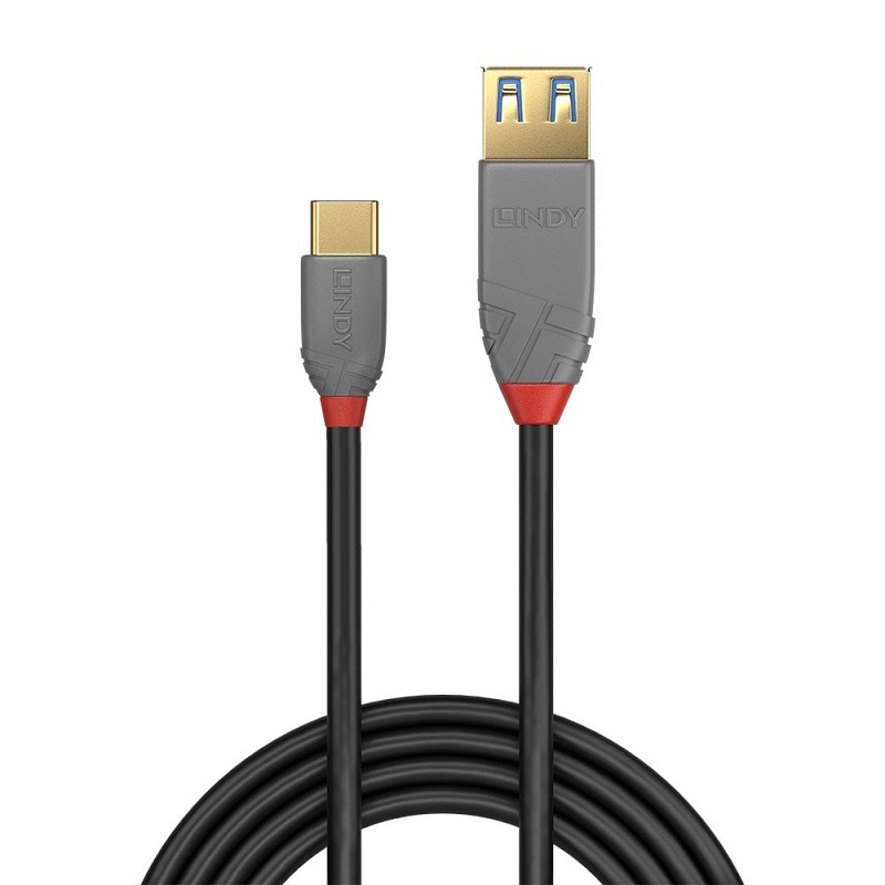 Lindy 36895 0.15m USB 3.2 C to A Adapter Cable, Anthra Line