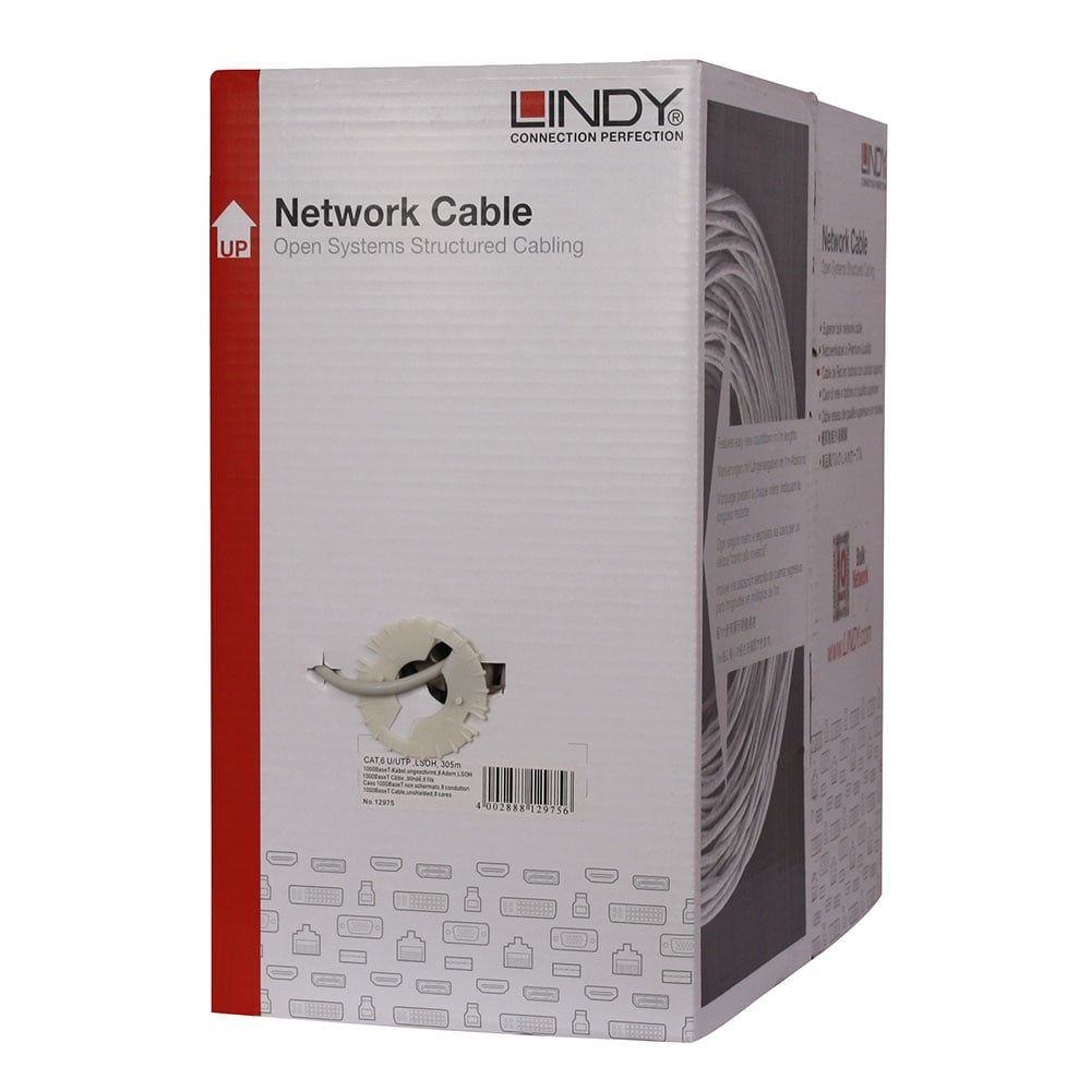 Lindy 12975 305m Grey Cat6 U/UTP LS0H Solid Core Network Cable