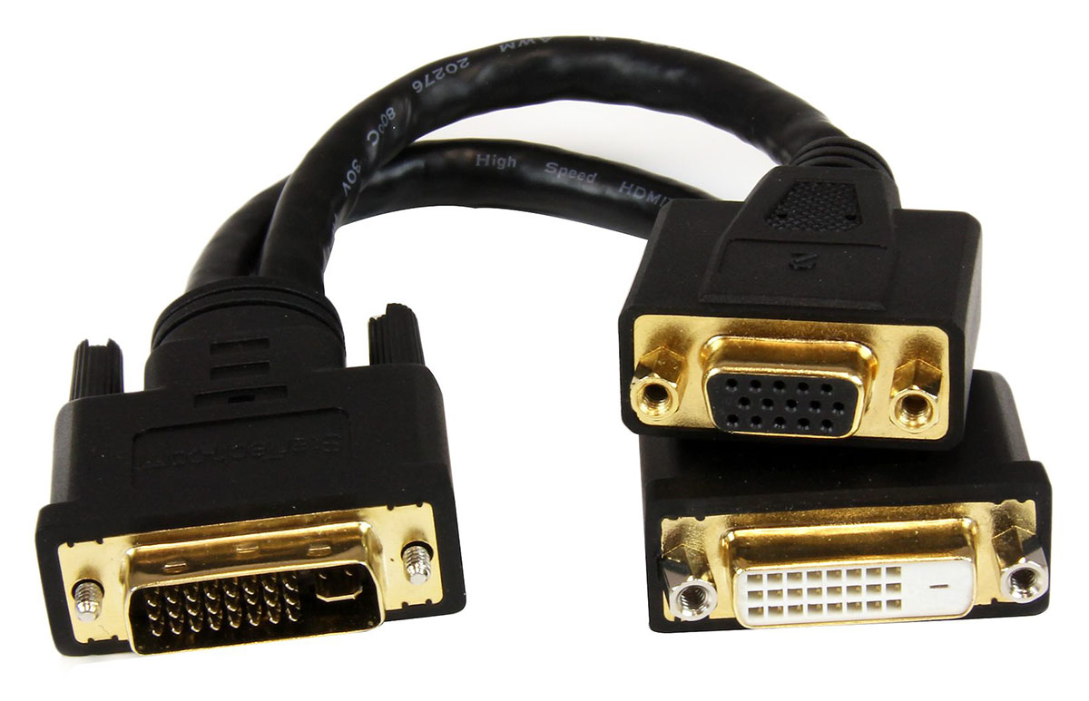 Startech 20cm DVI-I Male to DVI-D Female and HD15 VGA Female Wyse DVI Splitter Cable