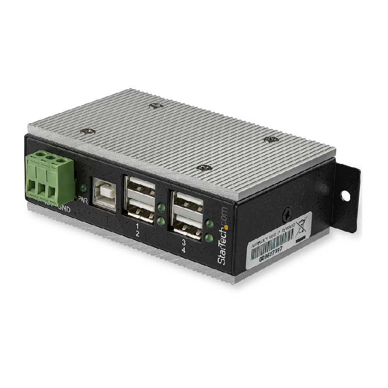 StarTech HB20A4AME 4 Port USB 2.0 Hub - Metal Industrial USB-A Hub (4x USB-A)