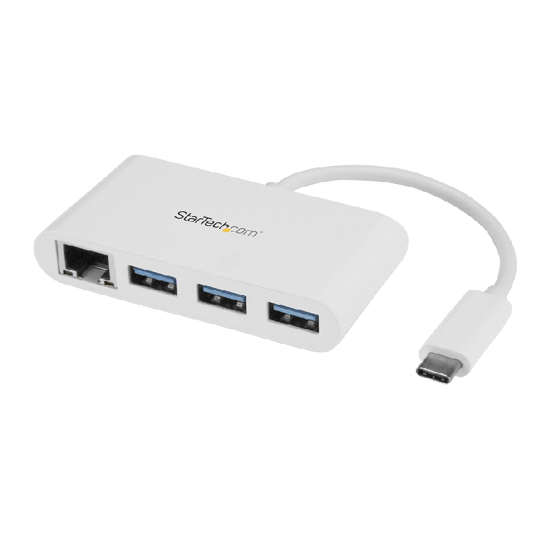 StarTech HB30C3A1GEA 3-Port USB-C to 3x USB-A Hub w/GbE - White