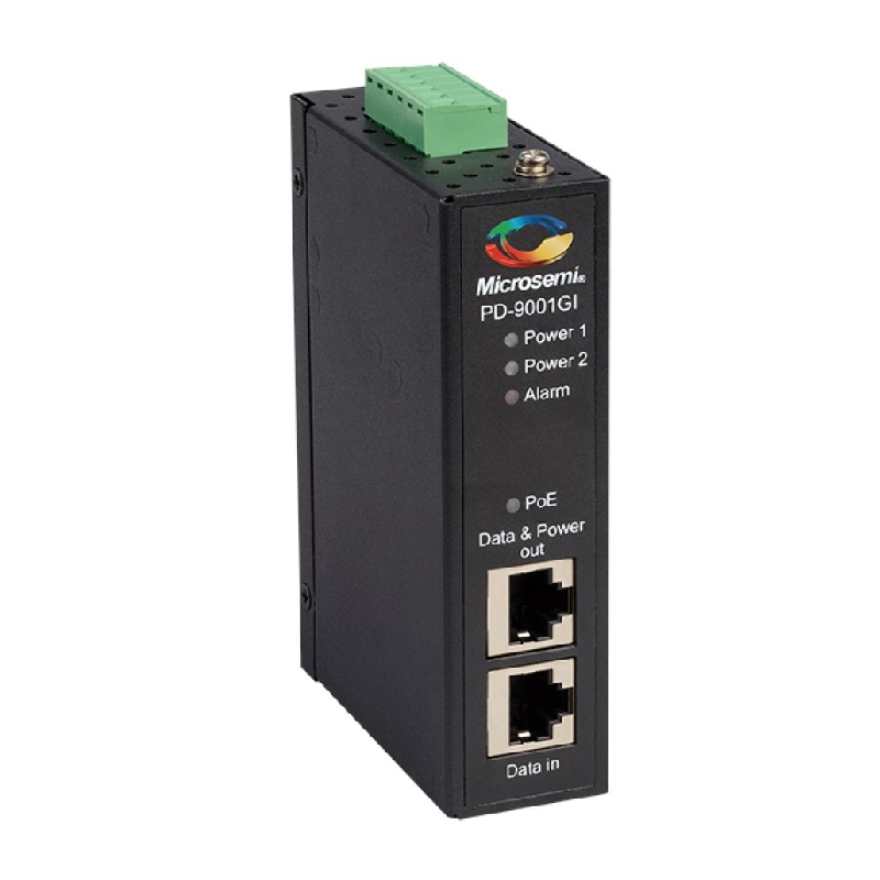 Microchip PD-9001GI/DC 1-Port Industrial Midspan PoE Injector With Rail and Wall Adapter