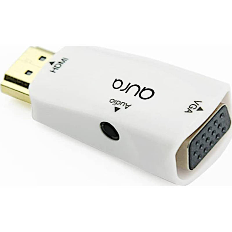 aura HDMI to SVGA 3.5mm Audio Converter Dongle White