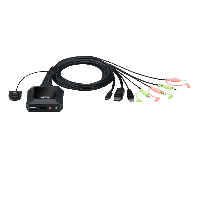 Aten CS52DP 2-Port USB-C DisplayPort Hybrid Cable KVM Switch 
