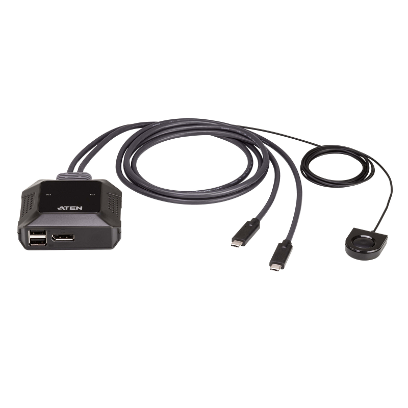 Aten US3312 2-Port 4K DisplayPort USB-C Cable KVM Switch with Remote Port