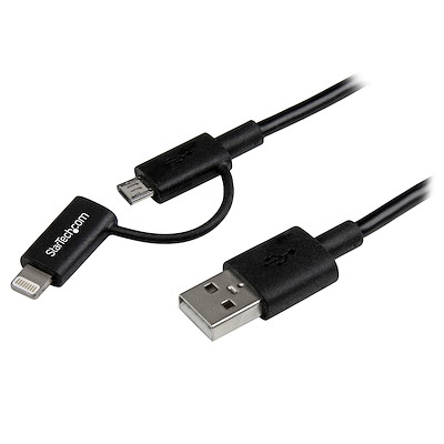 StarTech LTUB1MBK 1m 2 in 1 USB Charging Cable - USB to Lightning BK