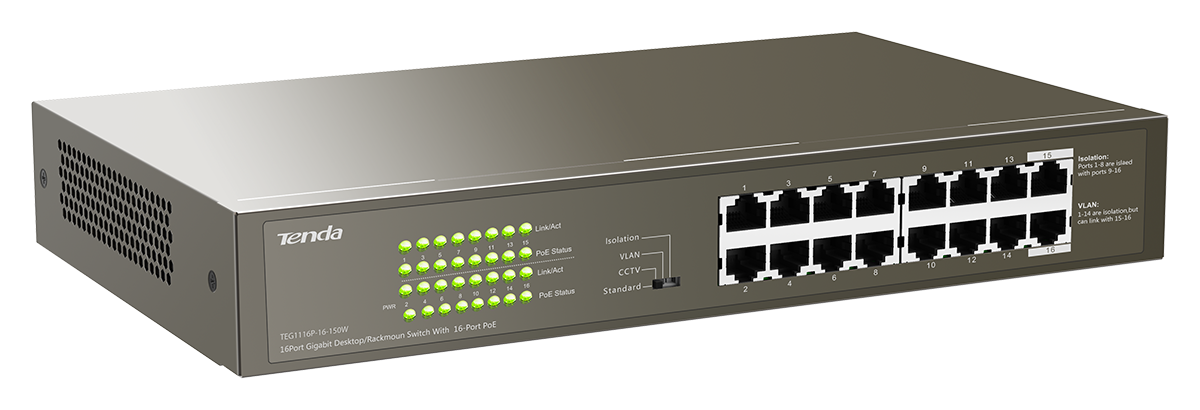 Tenda TEG1116P-16-150W Network Switch Unmanaged L2 Gigabit Ethernet 