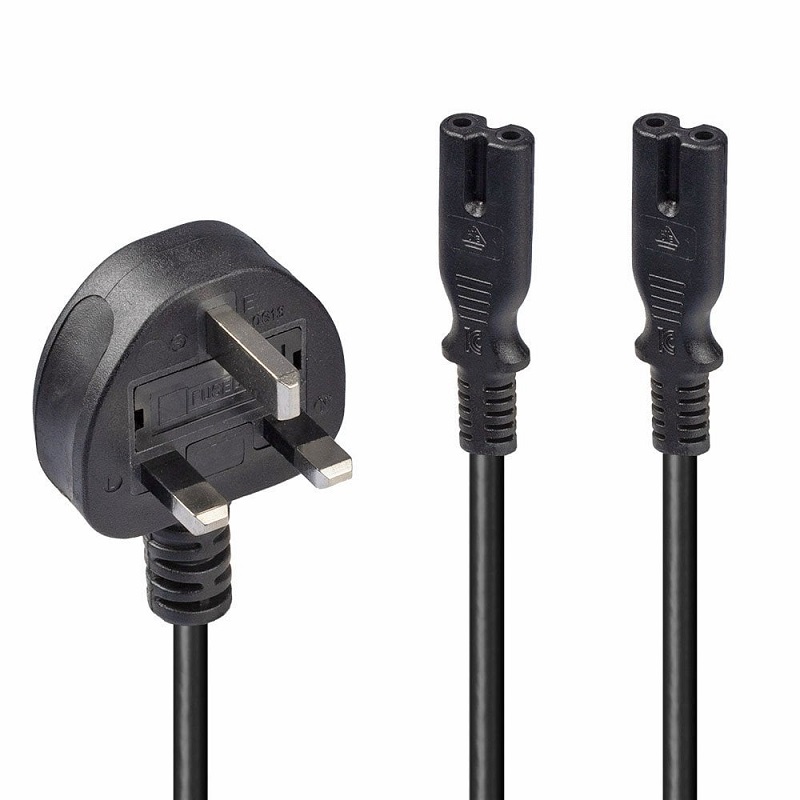 Lindy 30372 2.5m UK Plug to 2 x IEC C7 Splitter Ext Cable