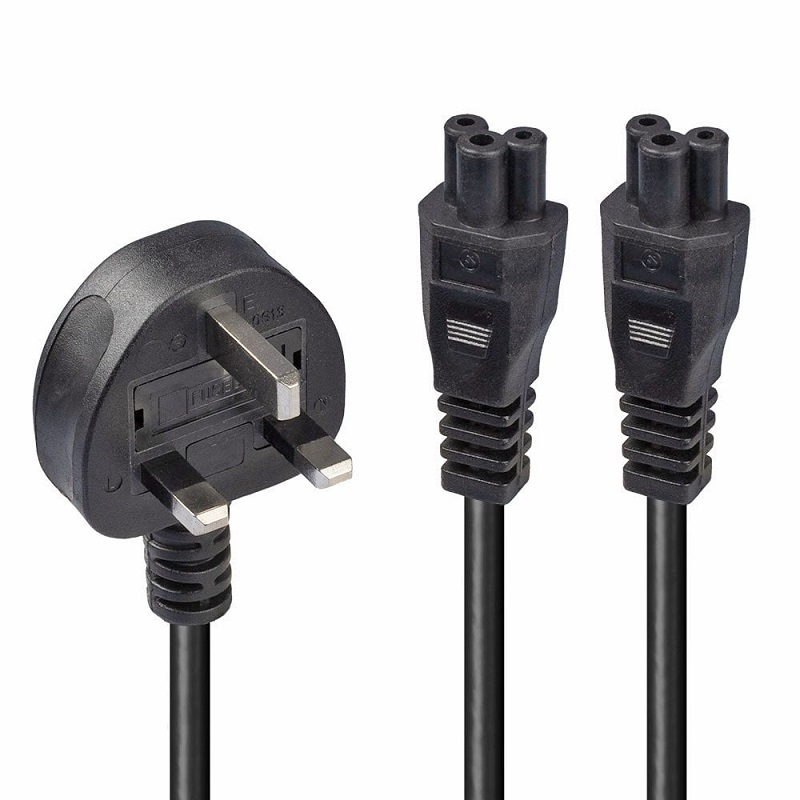 Lindy 30428 2.5m UK Plug To IEC 2 x C5 Splitter Ext Cable
