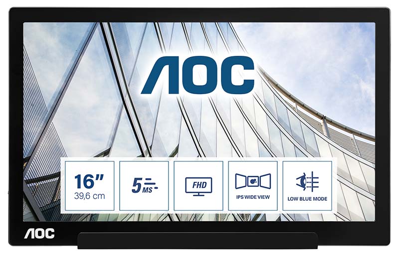 AOC I1601FWUX 15.6in Full HD LED Monitor 1920 x 1080 pixels Silver, Black