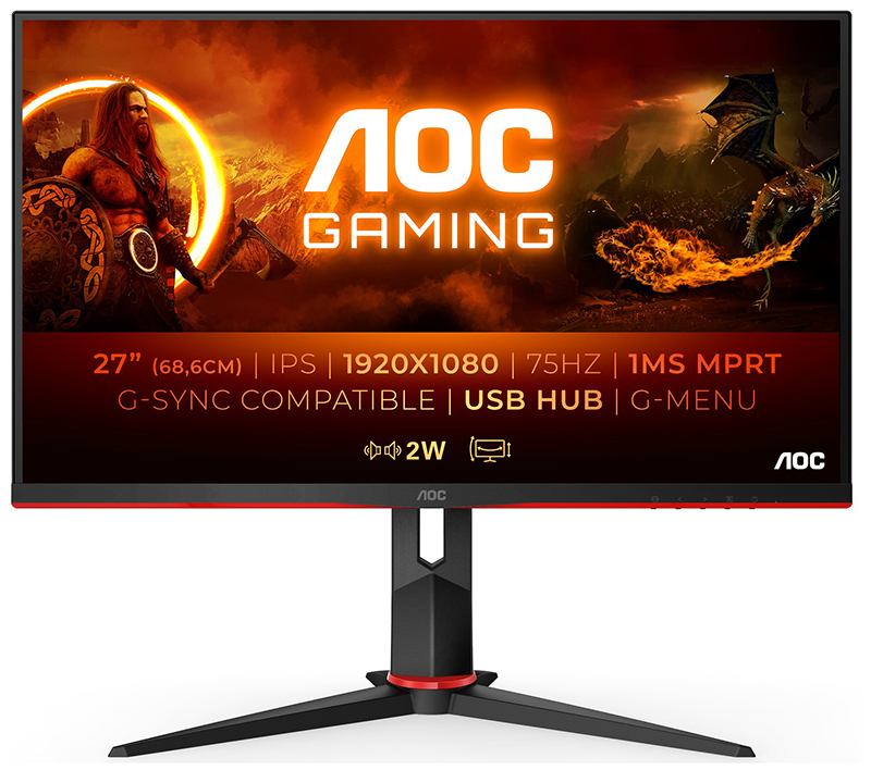 AOC G2 27G2U5/BK 27in Full HD LED Monitor 1920 X 1080 Pixels Black, Red