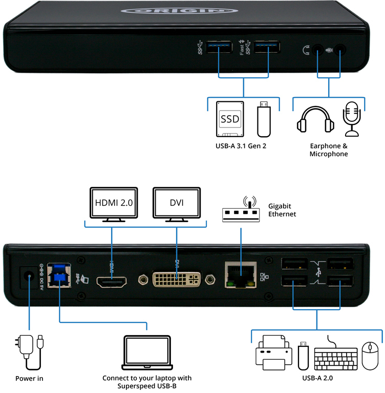 Origin Storage OSDOCK-USB3 Universal Docking Station USB 3