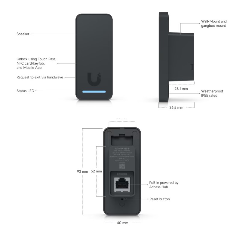 Image of the UA-G3-B Unit with labels of what features it has