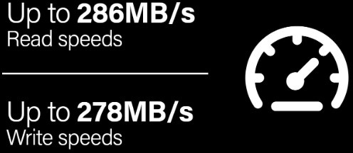 Up to 286MB/s Read Speeds, Up to 278MB/s Write Speeds