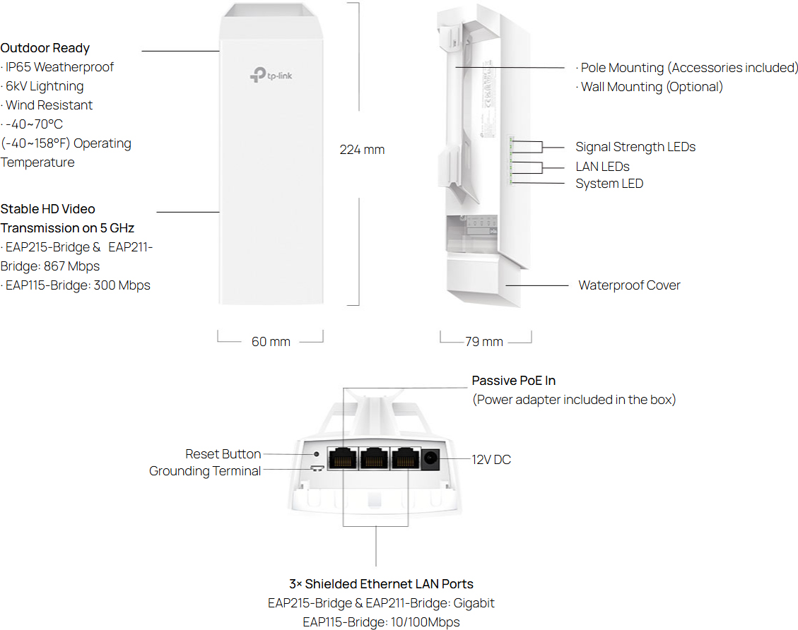 Buy TP-Link EAP211-Bridge KIT 5GHz AC867 Indoor/Outdoor Access Point ...