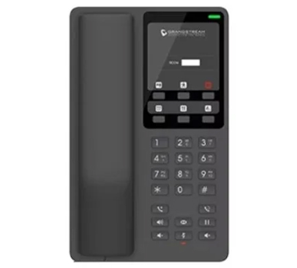 Grandstream GHP621 black compact hotel IP phone with customisable faceplate