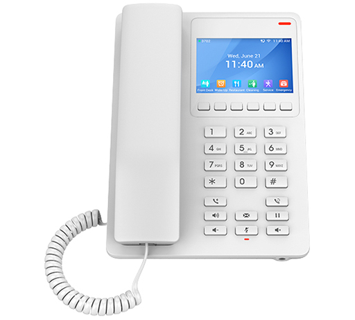 Grandstream GHP630 white hotel IP phone with 3.5-inch colour LCD