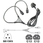 2mt Y Splitter Lead, UK 13a Plug - 2x IEC C13 Female