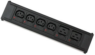 6-way module with 4 x individually fused IEC C13 10A & 2 x individually fused IEC C19 16A sockets