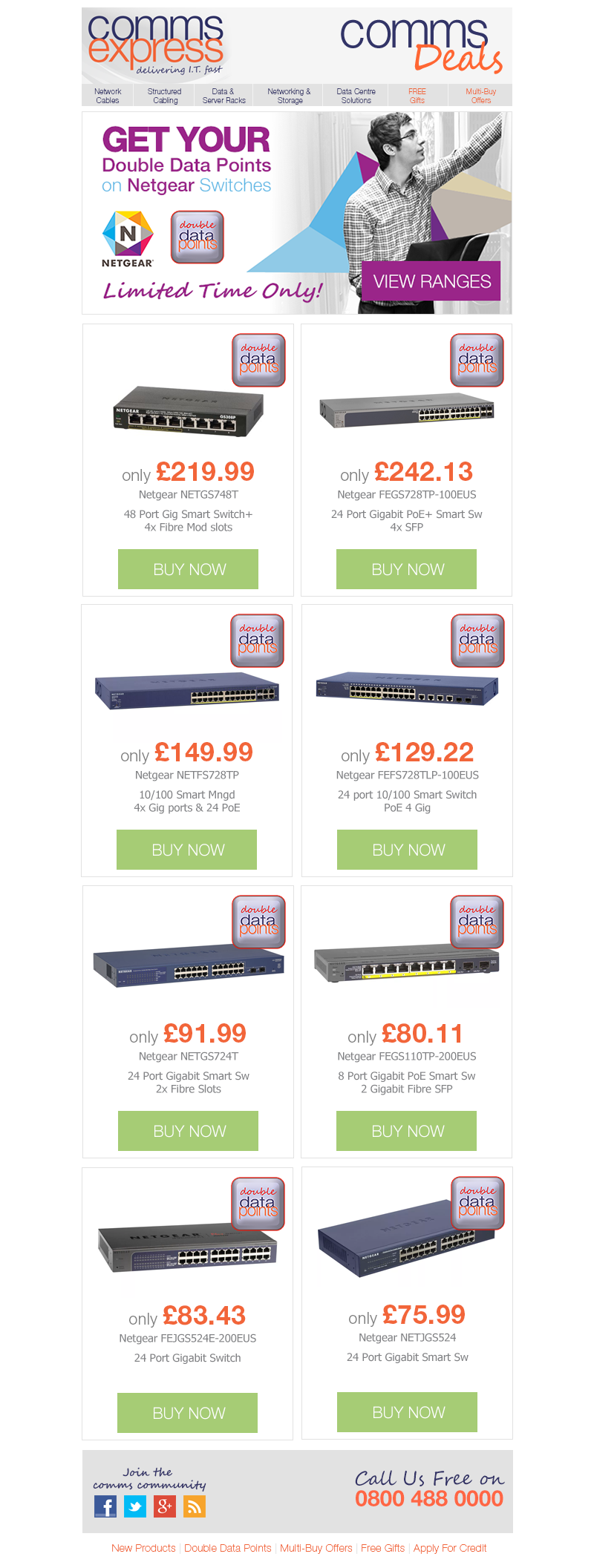 Double Data Points on Netgear Switches with Comms Deals