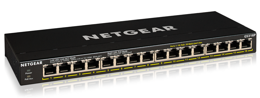 Netgear GS316P 16-Port Unmanaged PoE Gigabit Ethernet Switch