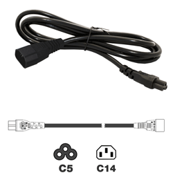 2m IEC C14 (M) - IEC C5 Clover Leaf (F) Power Cable, Black