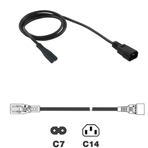 2m IEC C14 (M) - IEC C7 (Figure 8) (F) Power Cable, Black
