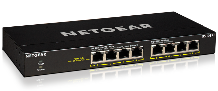 Netgear GS308PP 8-Port Unmanaged PoE Gigabit Ethernet Switch