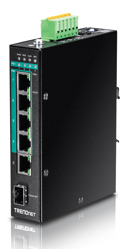 TRENDnet TI-PG541i 6-port hardened Industrial Gigabit PoE+ Layer 2 Managed DIN-Rail Switch