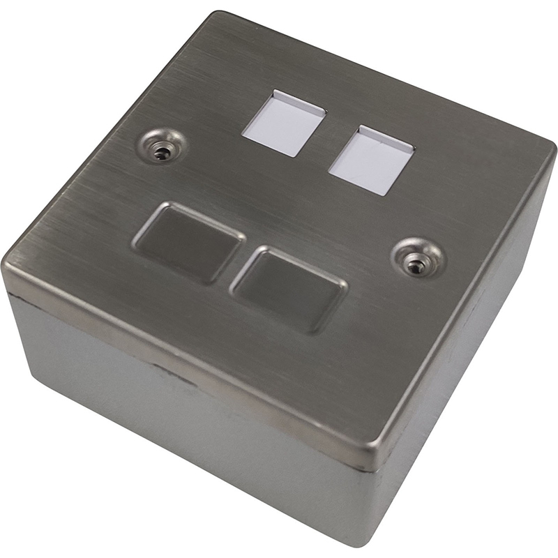 Excel Stainless Steel Single Gang Keystone Faceplate + Back Box - 2 Port