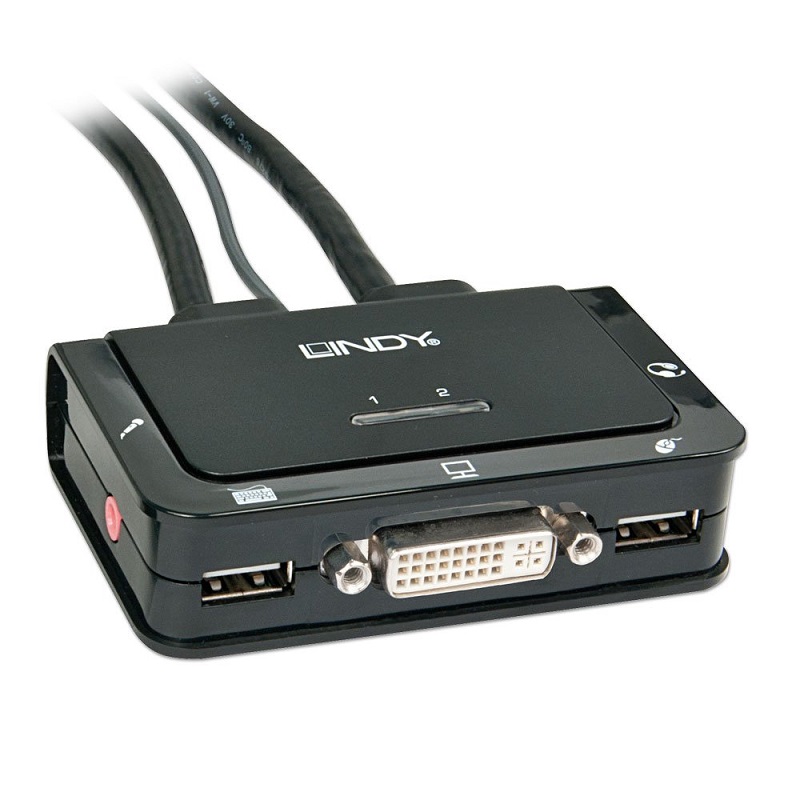 Lindy 42341 Compact 2 Port KVM Switch - DVI. USB 2.0 and Audio