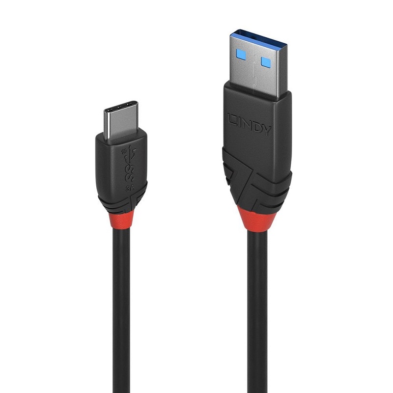 Lindy USB 3.2 Type A to C Cable 3A 10Gbps - Black Line