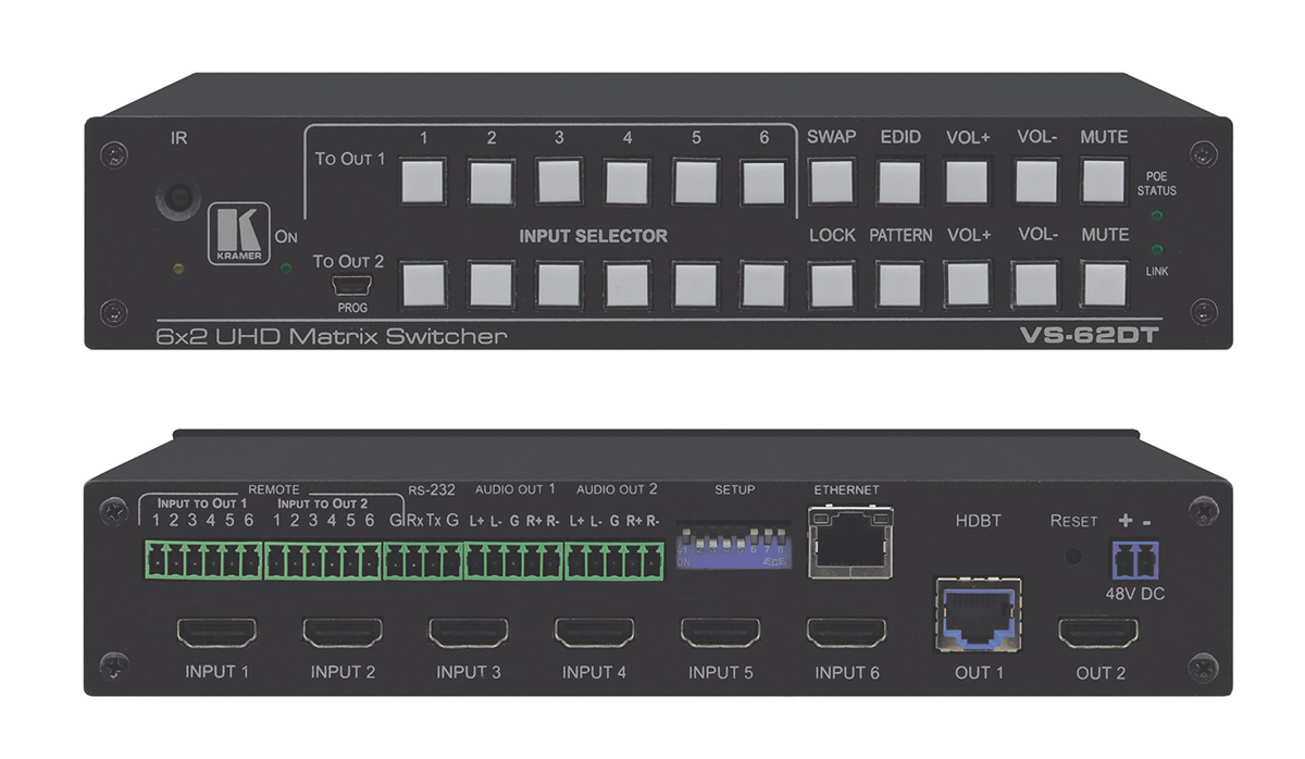 You Recently Viewed Kramer VS-62DT 6x2 4K60 4:2:0 HDMI/HDBaseT Matrix Switcher Image