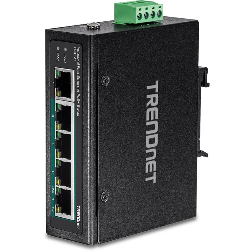 You Recently Viewed TRENDnet TI-PE50 5-Port Industrial Fast Ethernet PoE+ DIN-Rail Switch Image