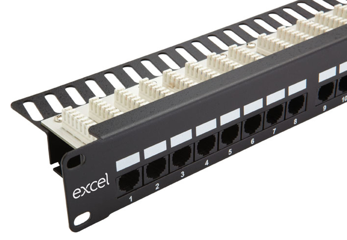 You Recently Viewed Excel Cat5e 1U 24 Port Right Angled Patch Panel Black Image