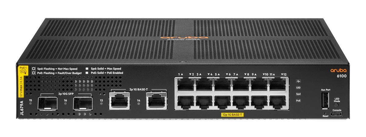 You Recently Viewed HPE Aruba Networking JL679A 6100 12G Class4 PoE 2G/2SFP+ 139W Switch Image