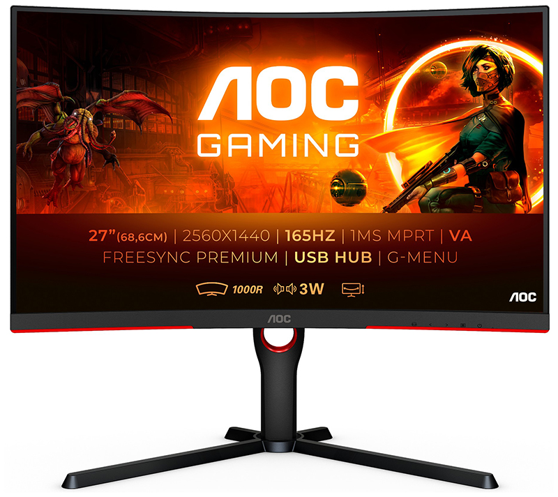 You Recently Viewed AOC CQ27G3SU/BK 27in Quad HD LED Curved Monitor 2560 X 1440 Pixels Black, Red Image