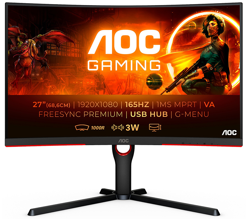 You Recently Viewed AOC C27G3U/BK 27in Full HD LED Curved Monitor 1920 X 1080 Pixels Black, Red Image
