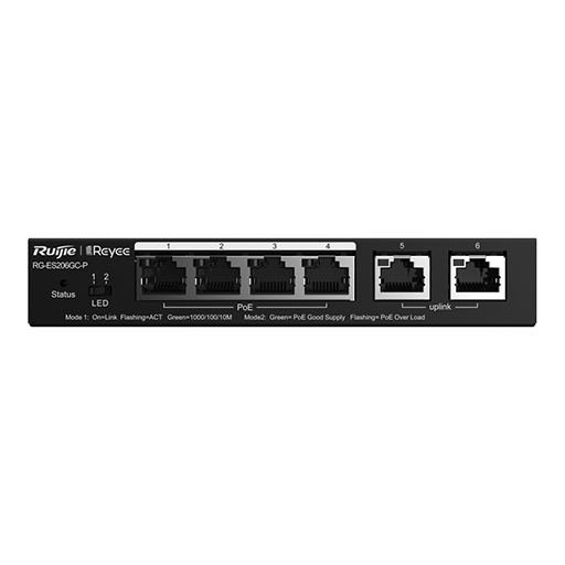 Ruijie Reyee RG-ES206GC-P 6 Port Gigabit Smart Cloud Managed Switch 4x PoE+ 54 W