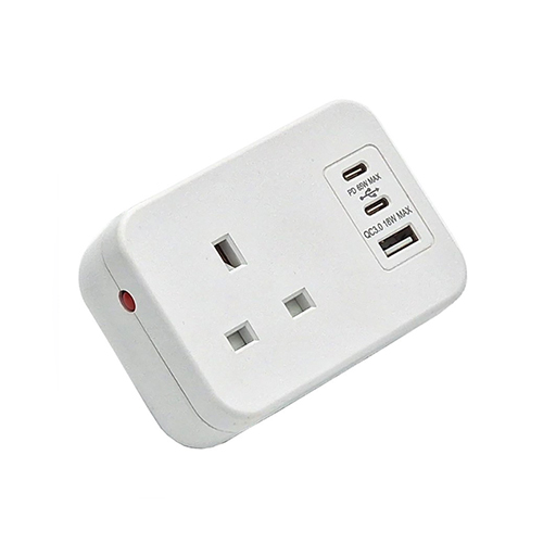 Datacel White socket with re-settable thermal fuse, 65W