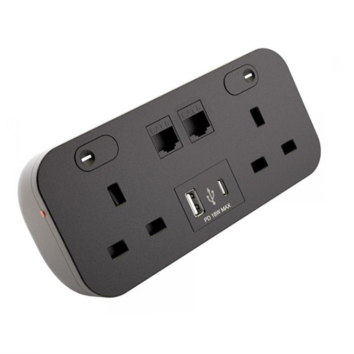 You Recently Viewed Datacel Black desktop with re-settable 3.15A fuses, 1x Cat 6 coupler, USB type A&C charger Image
